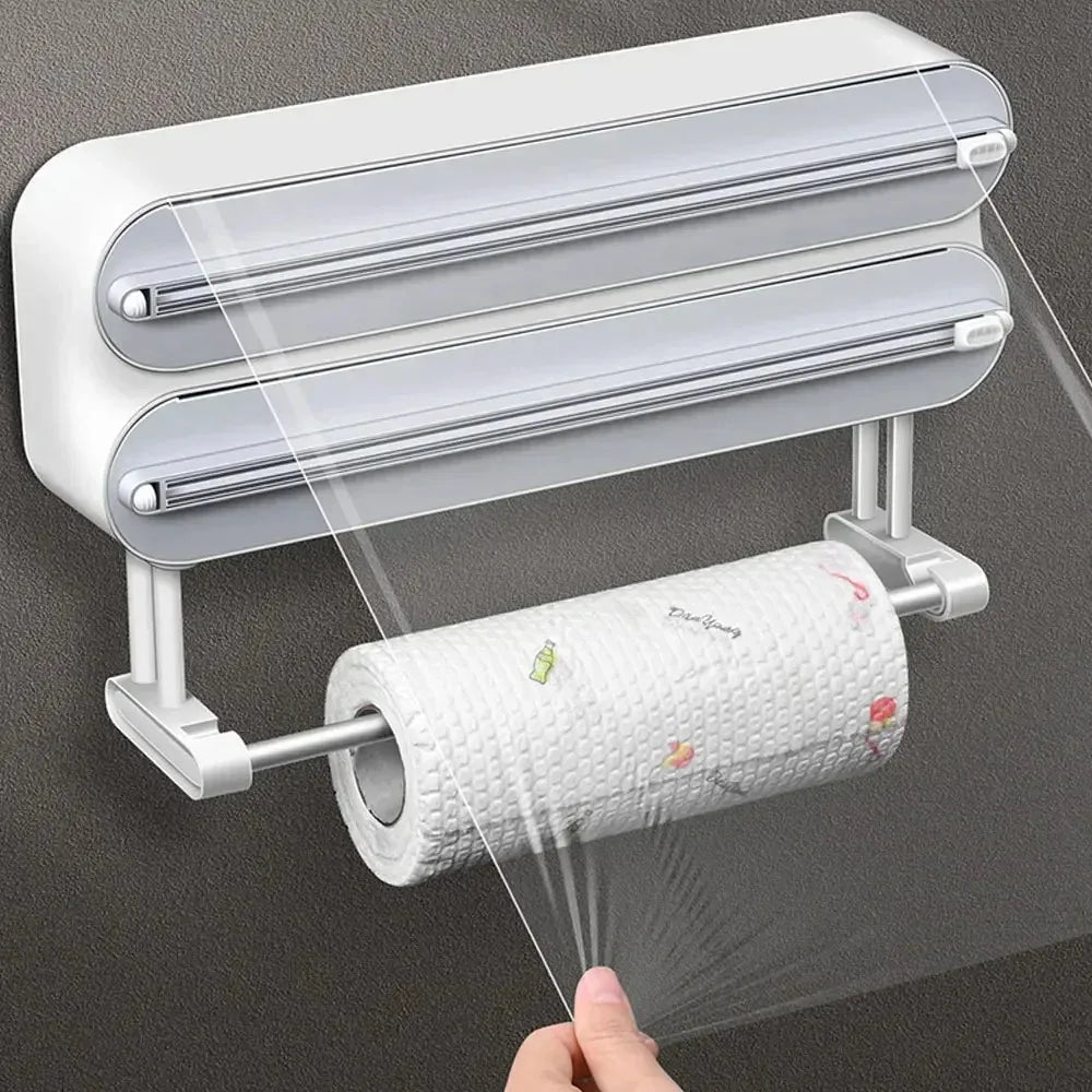 3 in 1 Magnetic Plastic Wrap Dispenser with Cutter