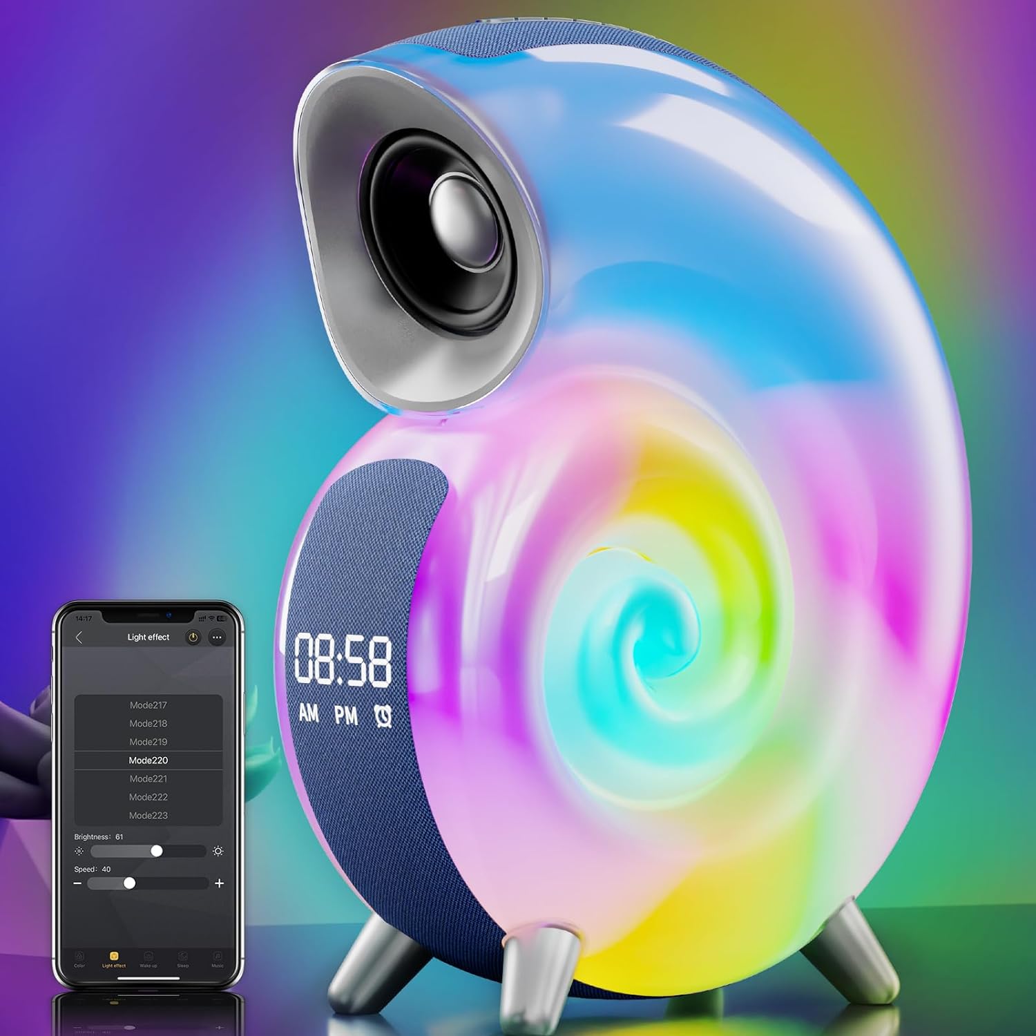 Smart 6 in 1 RGB Bluetooth Speaker with Alarm Clock (With Battery)