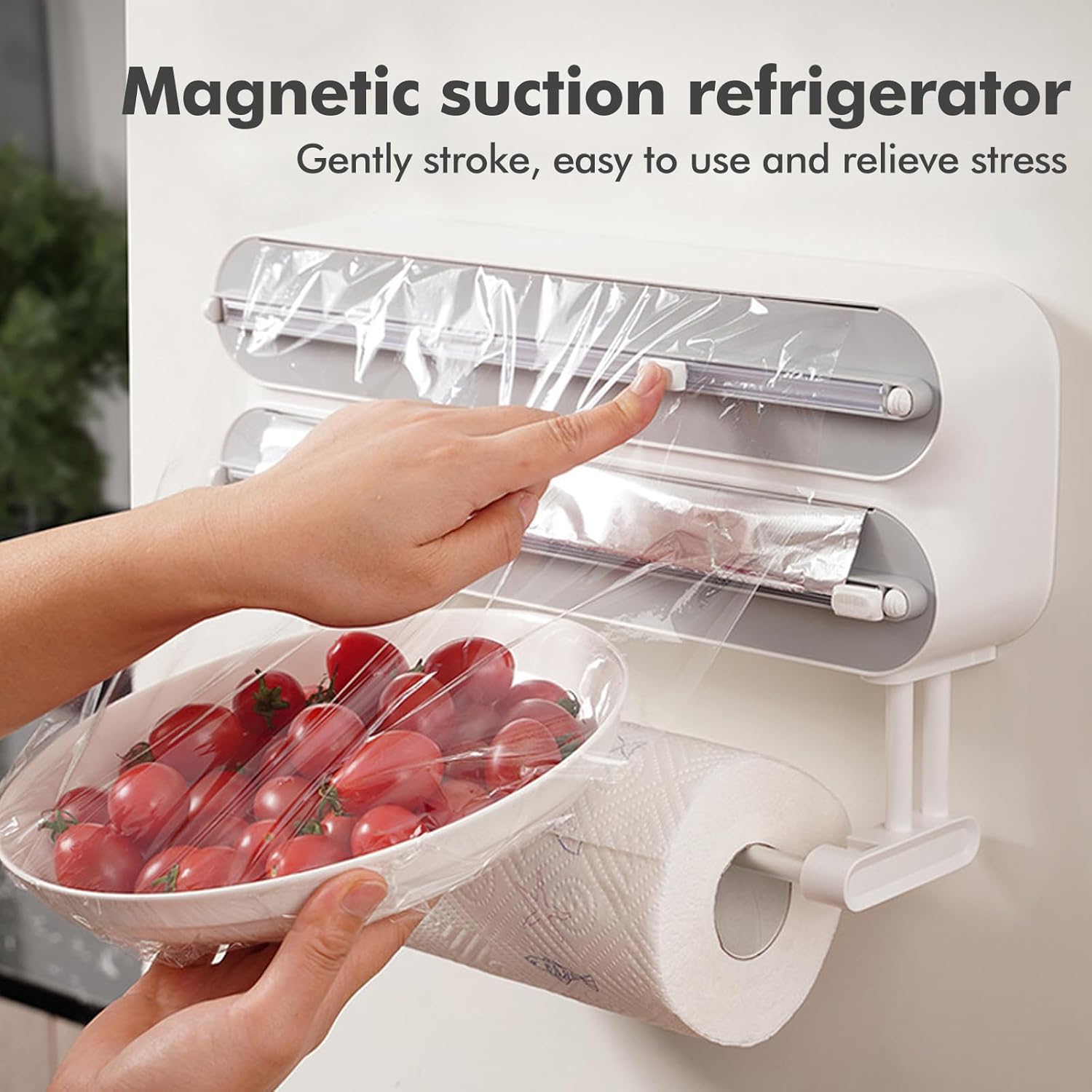 3 in 1 Magnetic Plastic Wrap Dispenser with Cutter