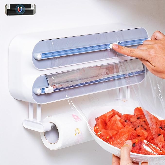 3 in 1 Magnetic Plastic Wrap Dispenser with Cutter