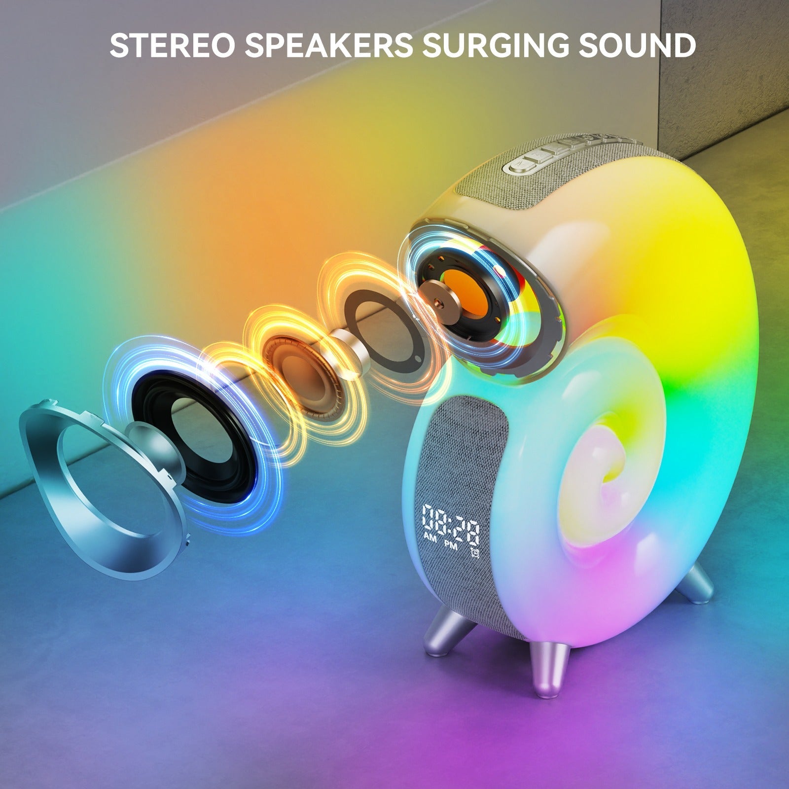 Smart 5 in 1 RGB Bluetooth Speaker with Alarm Clock (Without Battery)