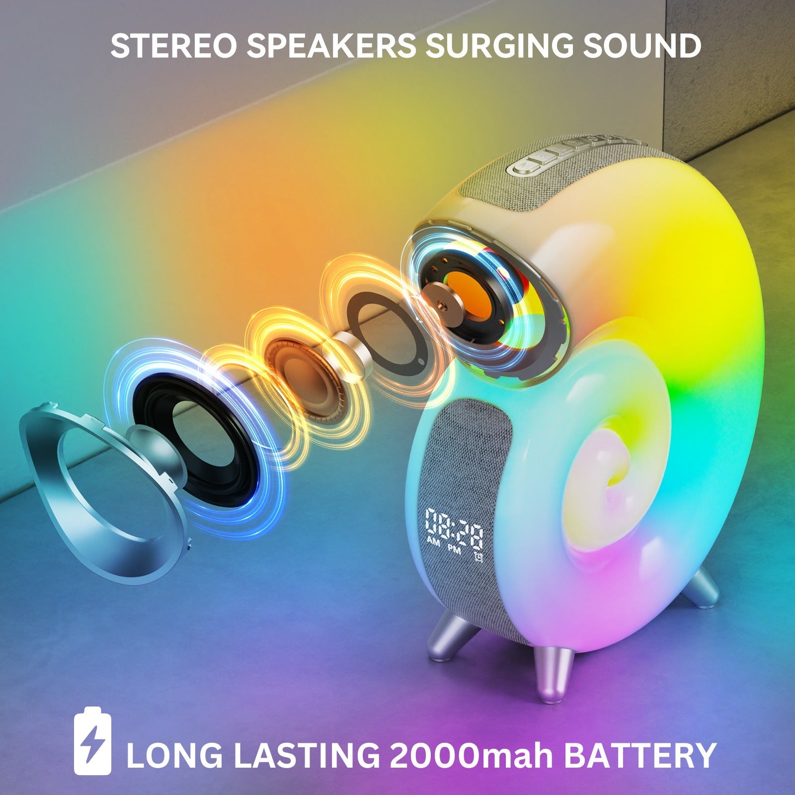 Smart 6 in 1 RGB Bluetooth Speaker with Alarm Clock (With Battery)